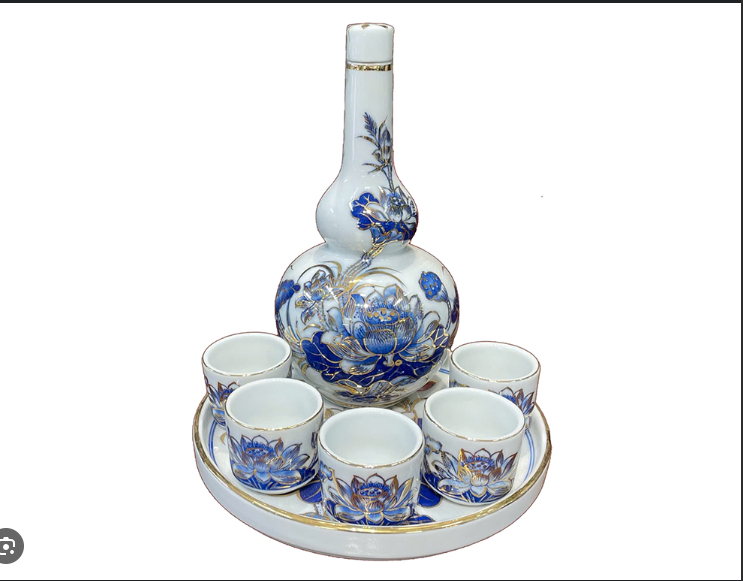 Bộ Ấm Chén Bàn Thờ Men Lam Vẽ Hoa Sen.png